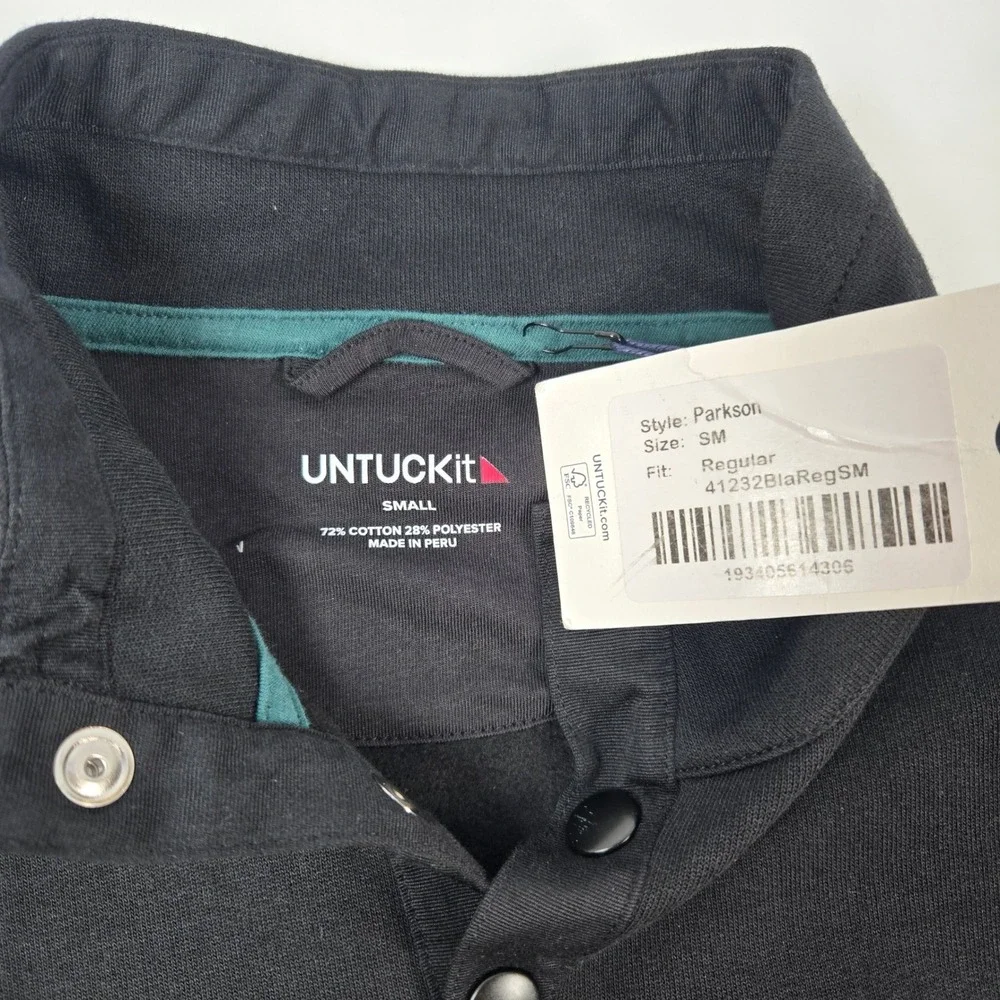 UNTUCKit Parkson Pullover Mens Small Black Snap Mock Neck Fleece Lined 41232 NEW